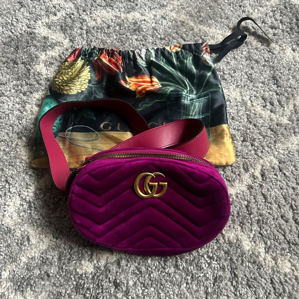 Gucci Velvet Matelasse Marmont Belt Bag Fuchsia 95 Violet